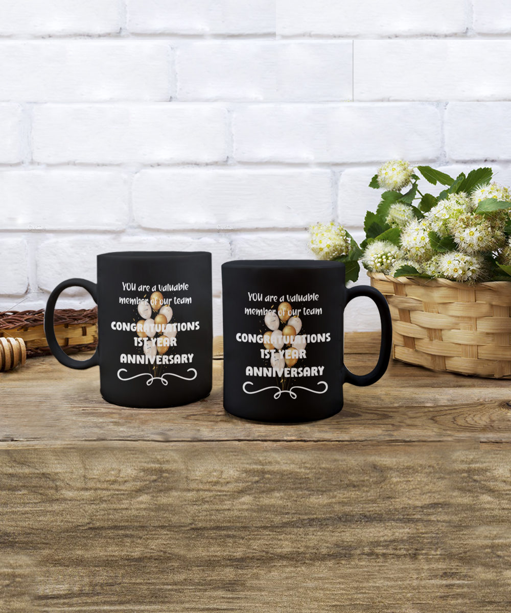 1st year work anniversary ceramic coffee mug, employee gift, office mug, job celebration, one year at job, employee appreciation, 1 year milestone, 1 year employment, workplace anniversary