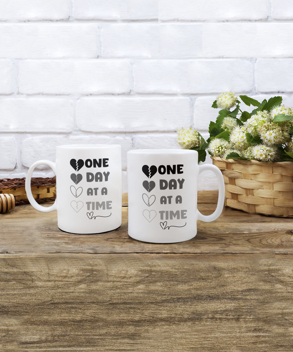 Grief support ceramic coffee mug| One day at a time| recovery support, resilience mug, healing after loss, sympathy gift - free shipping