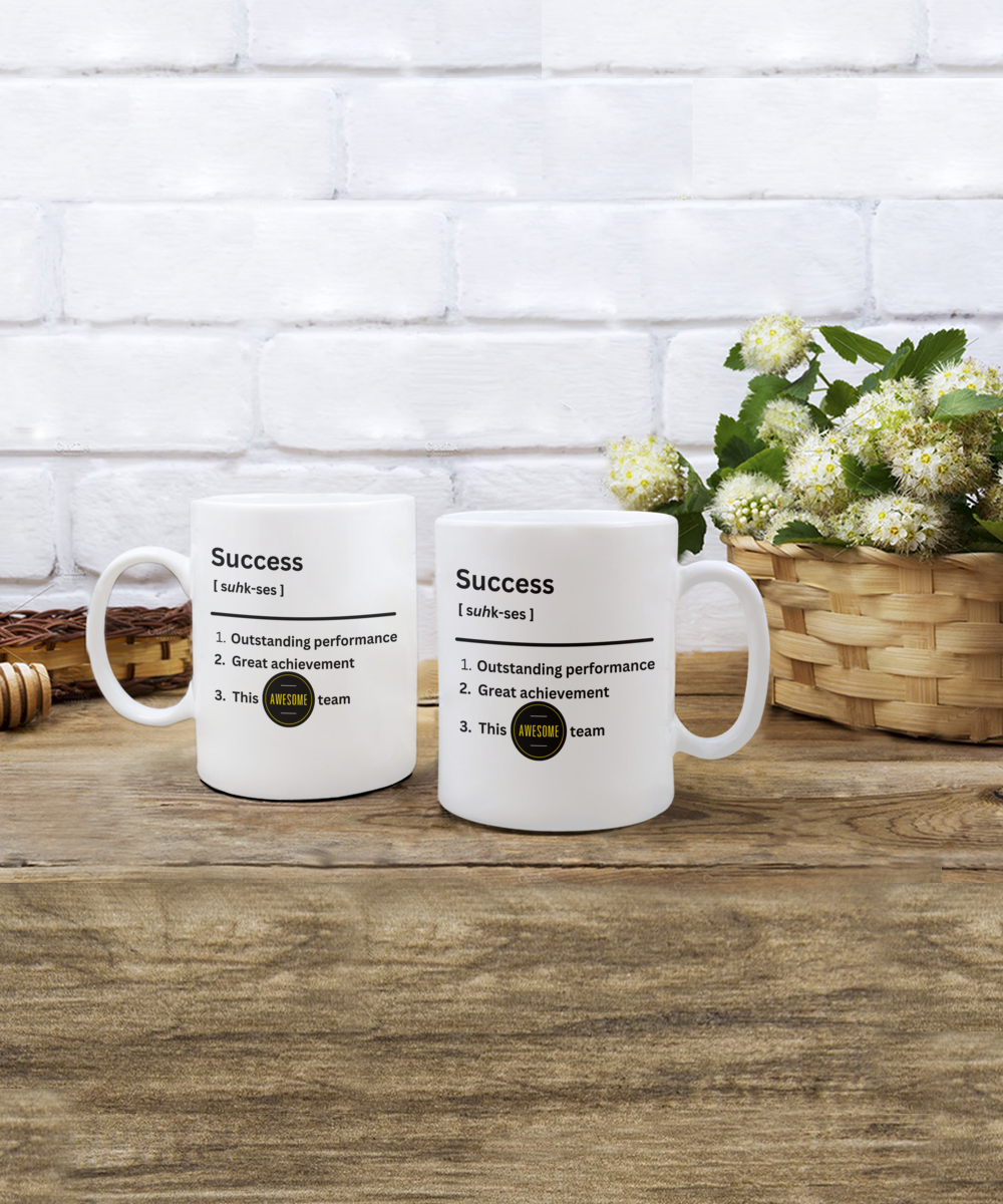 Success definition white ceramic mug, employee appreciation gift, business gift, company morale booster, office holiday party, team celebration, workplace christmas gifts