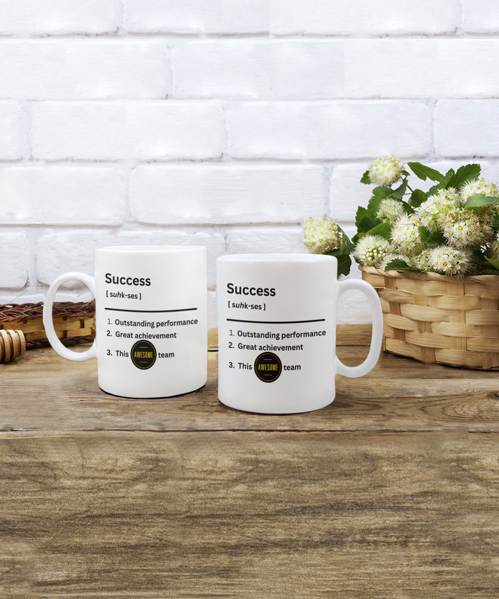 Success definition white ceramic mug, employee appreciation gift, business gift, company morale booster, office holiday party, team celebration, workplace christmas gifts