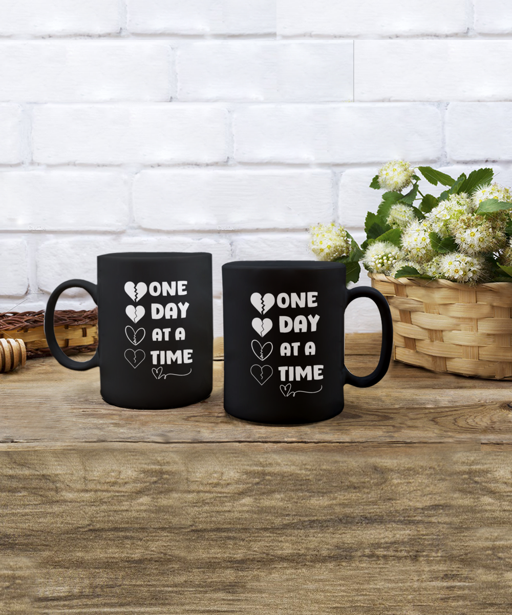 One day at a time ceramic coffee mug healing gift idea, grief support, resilience mug, recovery support, inspirational mug, hope and courage, bereavement