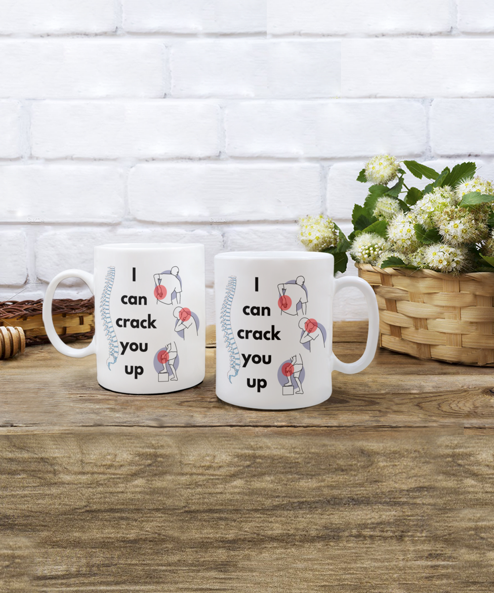 Funny chiropractor ceramic mug, i'll crack you up, chiropractor tools, chiropractic, adjusted, aligned, crack me up, chiro, spine therapy