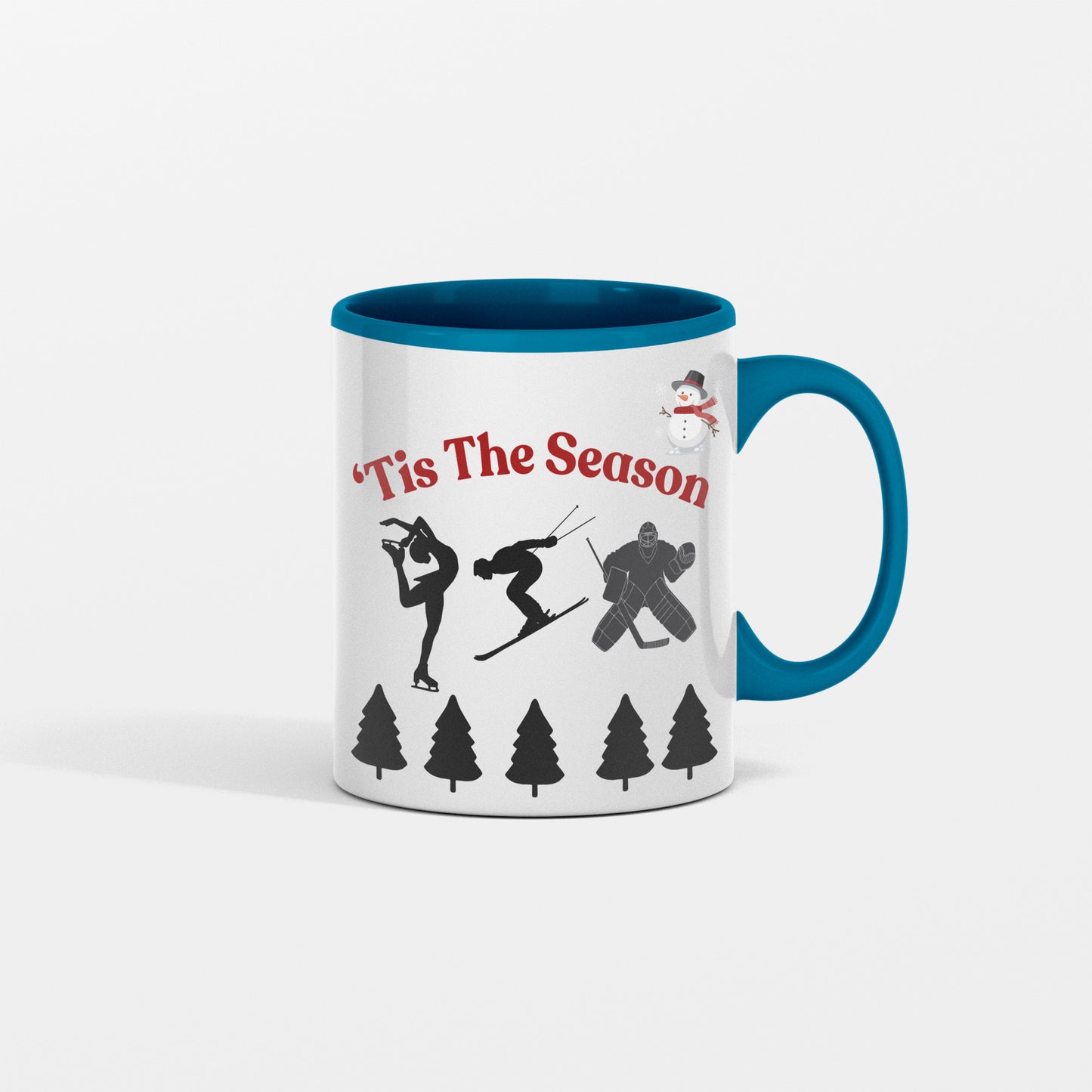 Your new favorite winter mug.  Tis the Season festive ceramic mug celebrating winter (skating, hockey and skiing ) - shipping included