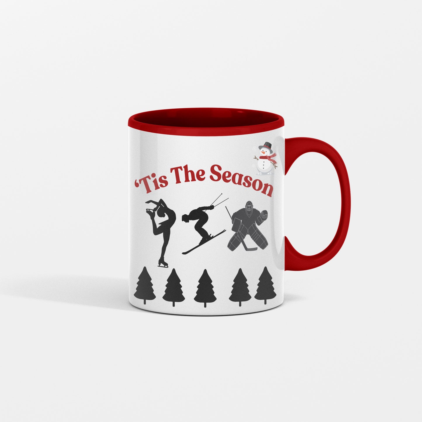 Your new favorite winter mug.  Tis the Season festive ceramic mug celebrating winter (skating, hockey and skiing ) - shipping included