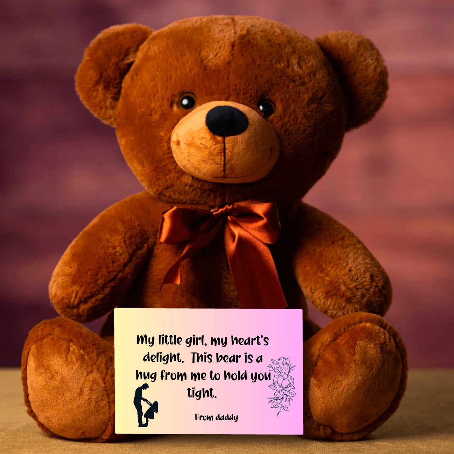 My little girl, my heart's delight.  Premium Plush teddy bear from daddy to daughter, with canvas message card - Free shipping to USA