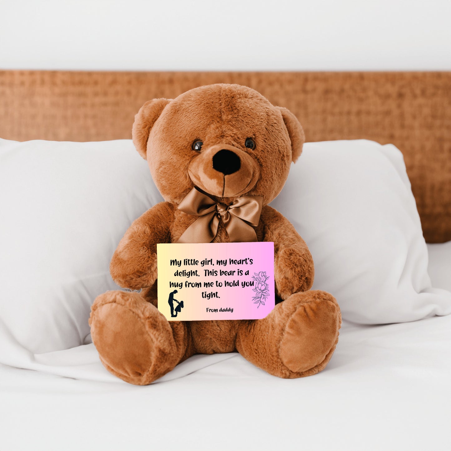 My little girl, my heart's delight.  Premium Plush teddy bear from daddy to daughter, with canvas message card - Free shipping to USA