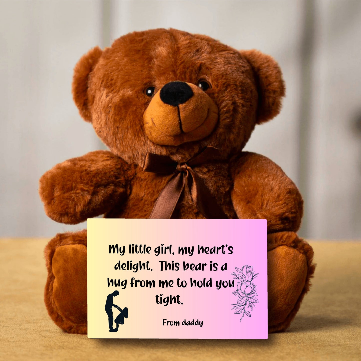 My little girl, my heart's delight.  Premium Plush teddy bear from daddy to daughter, with canvas message card - Free shipping to USA