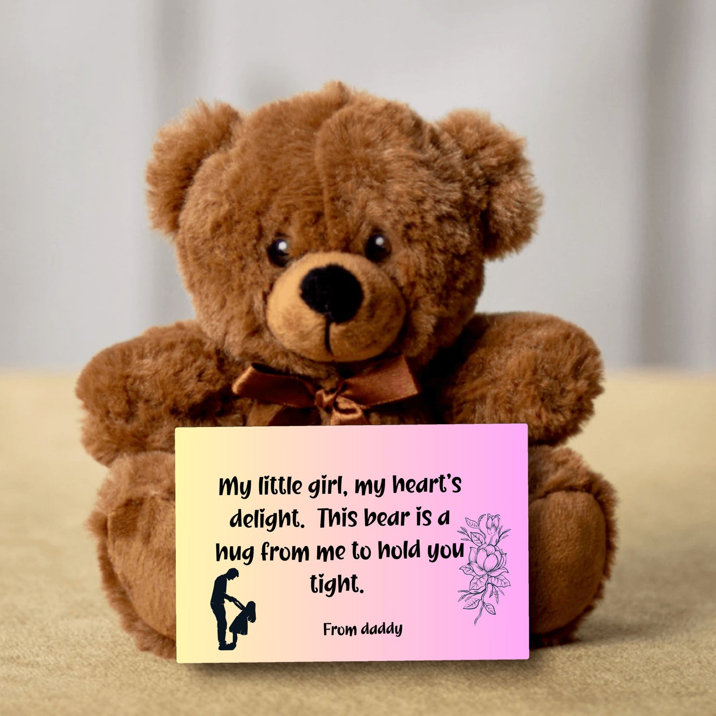 My little girl, my heart's delight.  Premium Plush teddy bear from daddy to daughter, with canvas message card - Free shipping to USA