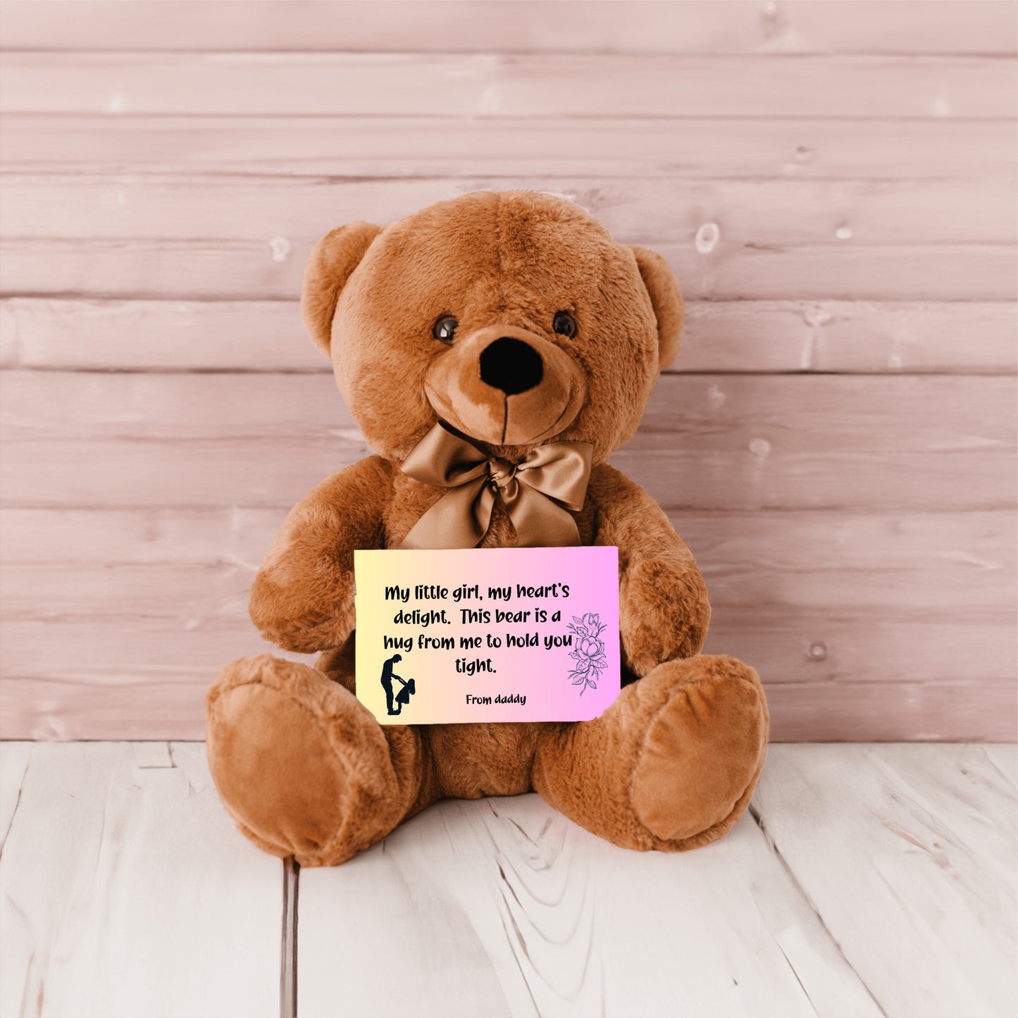 My little girl, my heart's delight.  Premium Plush teddy bear from daddy to daughter, with canvas message card - Free shipping to USA