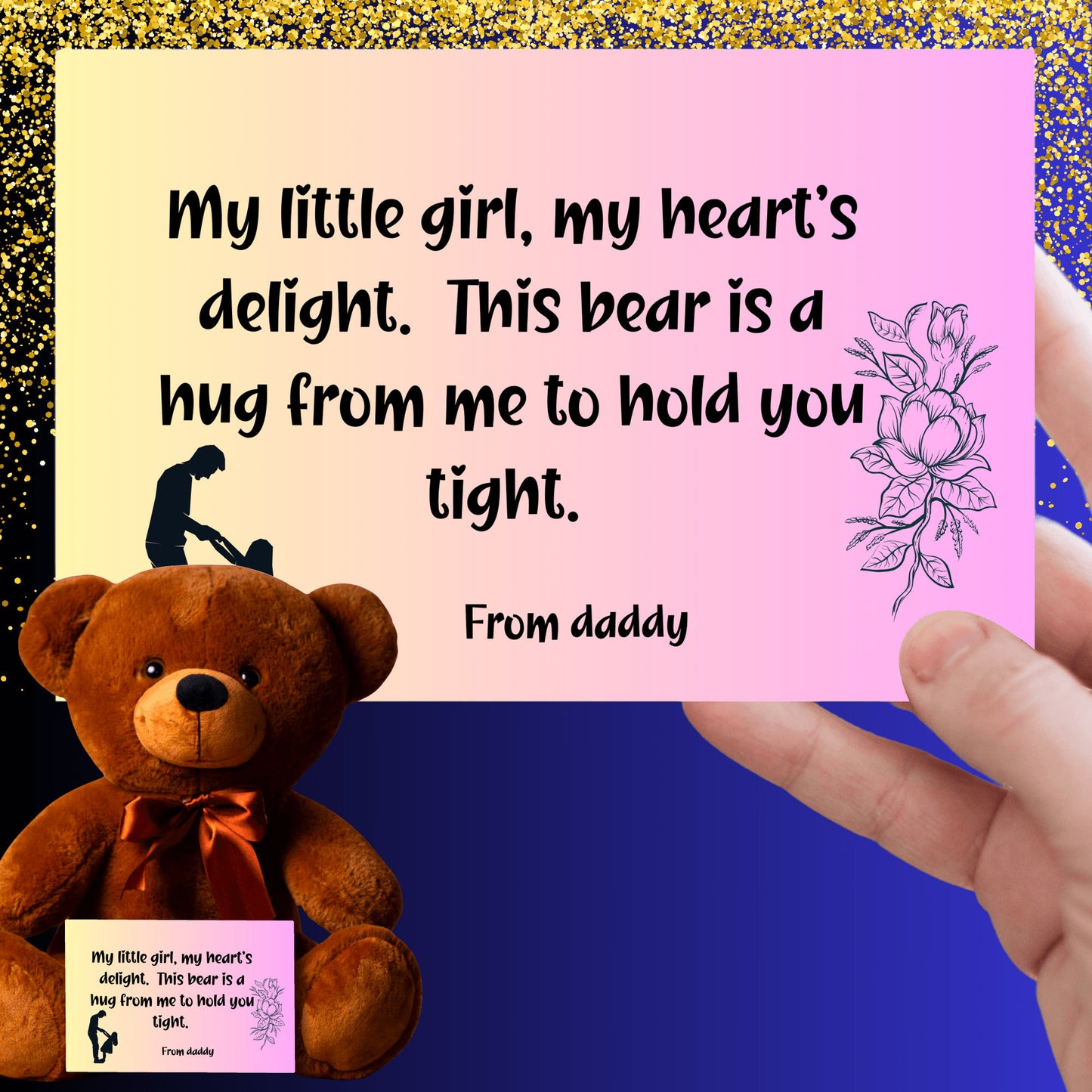 My little girl, my heart's delight.  Premium Plush teddy bear from daddy to daughter, with canvas message card - Free shipping to USA