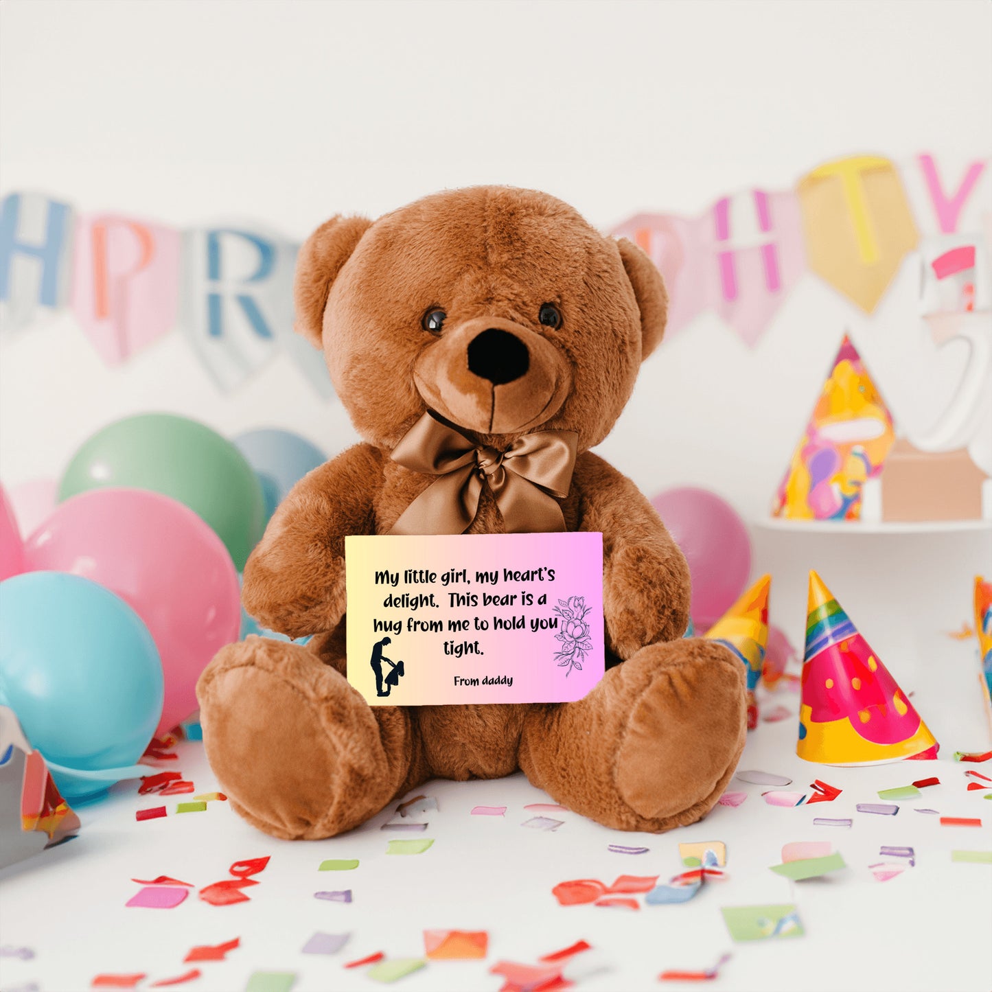 My little girl, my heart's delight.  Premium Plush teddy bear from daddy to daughter, with canvas message card - Free shipping to USA