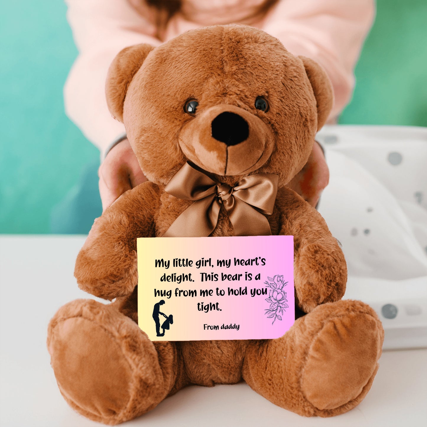 My little girl, my heart's delight.  Premium Plush teddy bear from daddy to daughter, with canvas message card - Free shipping to USA