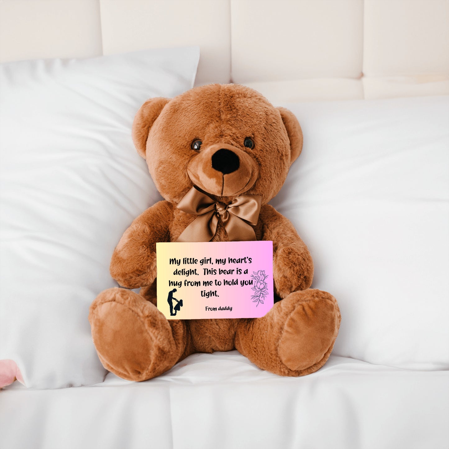 My little girl, my heart's delight.  Premium Plush teddy bear from daddy to daughter, with canvas message card - Free shipping to USA