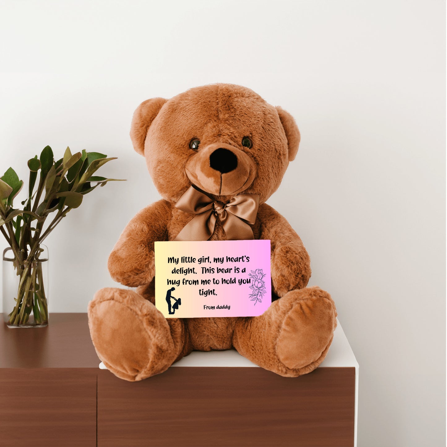 My little girl, my heart's delight.  Premium Plush teddy bear from daddy to daughter, with canvas message card - Free shipping to USA