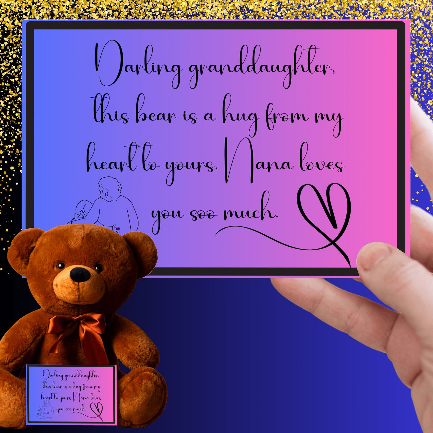 Darling granddaughter, a hug from my heart to yours. Premium Plush Bear from nana to her granddaughter - shipping included