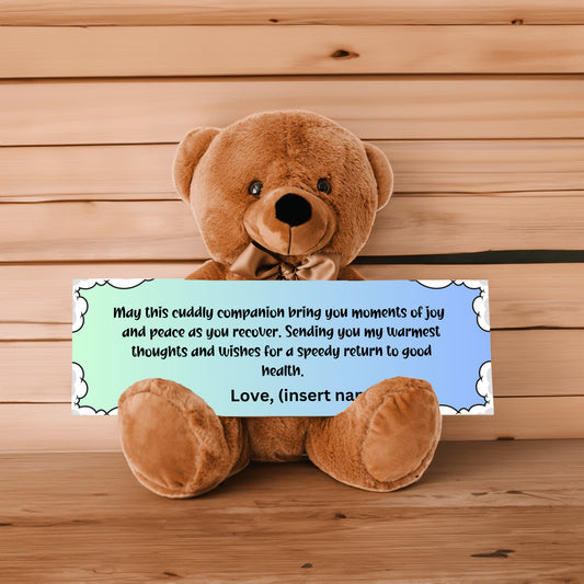 Customizable Get Well Soon with this Cuddly Companion Premium Plush Bear, bringing joy and peace message- shipping included