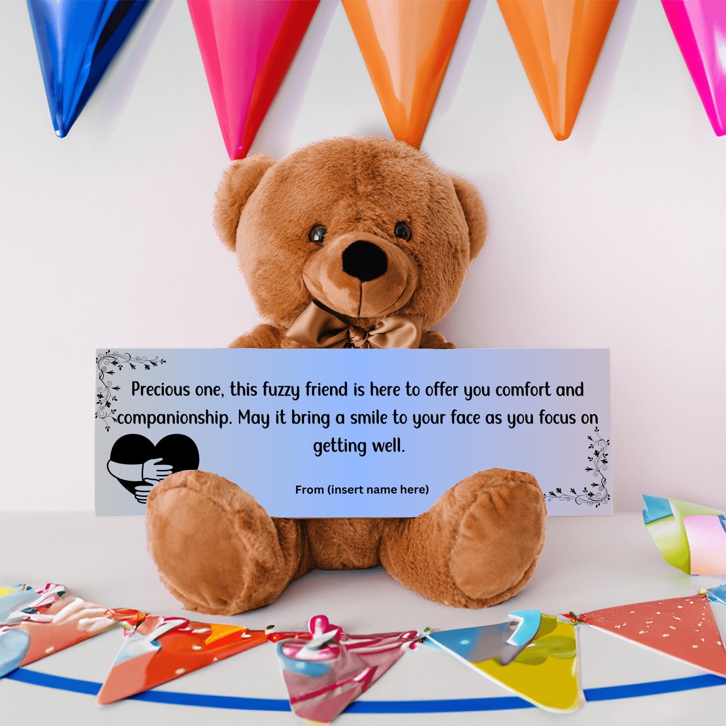 Customizable Get Well Soon with this Cuddly Companion Premium Plush Bear, bringing comfort and companionship- shipping included