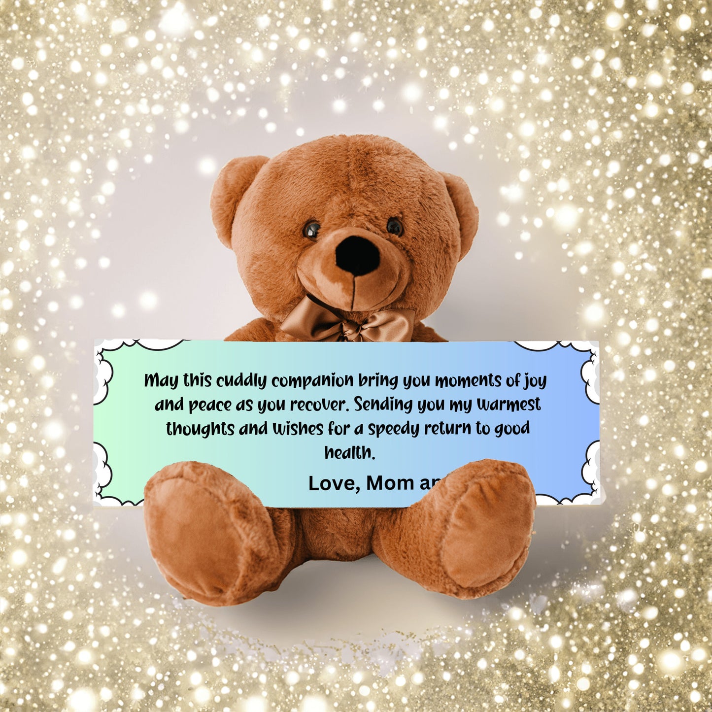 Get Well Soon with this Cuddly Companion Premium Plush Bear, bringing joy and peace from mom and dad- shipping included