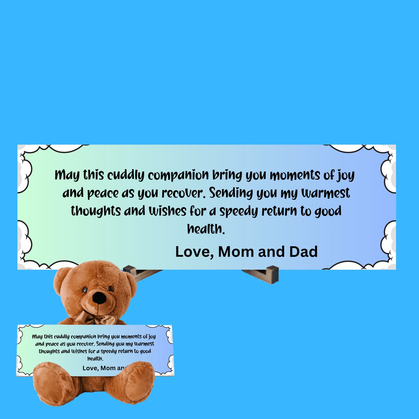 Get Well Soon with this Cuddly Companion Premium Plush Bear, bringing joy and peace from mom and dad- shipping included