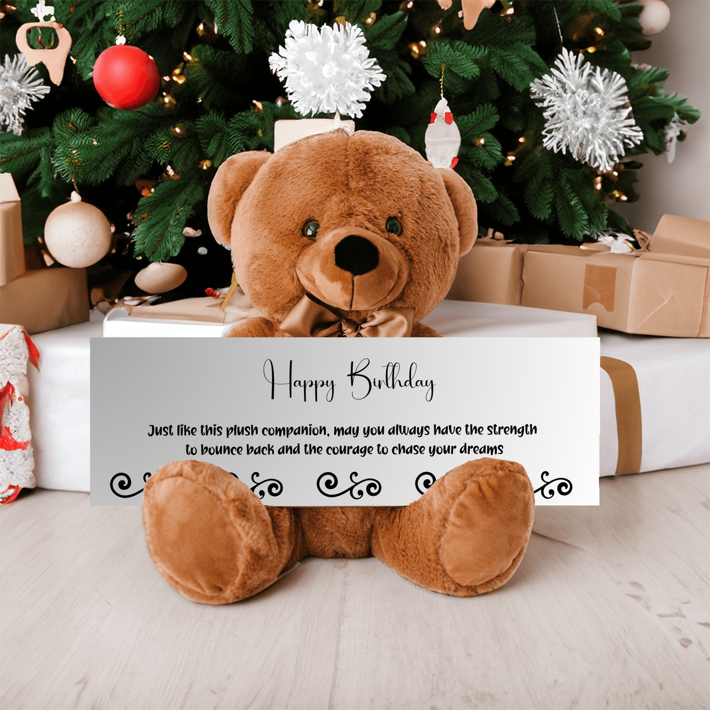 Happy Birthday Plush Teddy bear with Strength and Courage message - Free Shipping