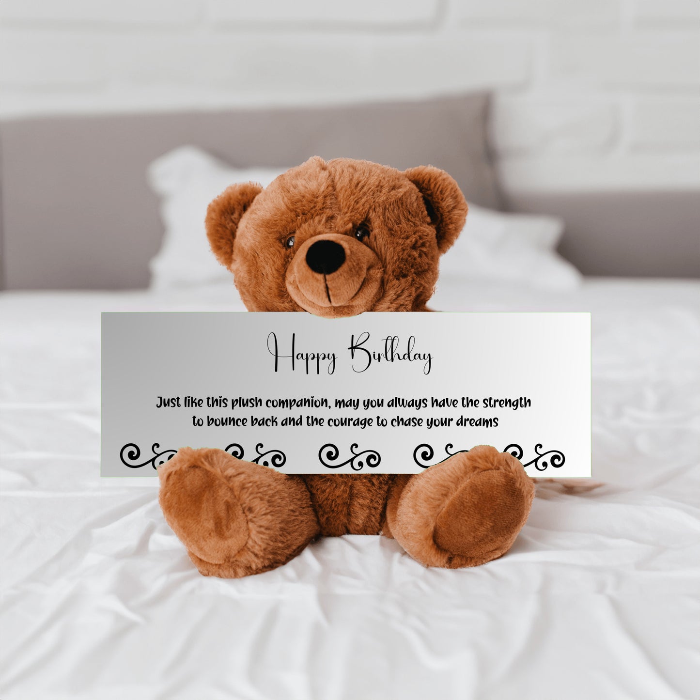 Happy Birthday Plush Teddy bear with Strength and Courage message - Free Shipping