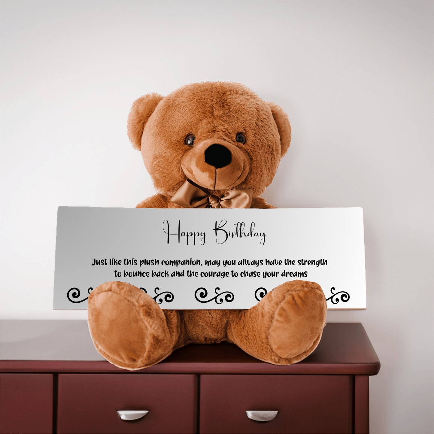 Happy Birthday Plush Teddy bear with Strength and Courage message - Free Shipping