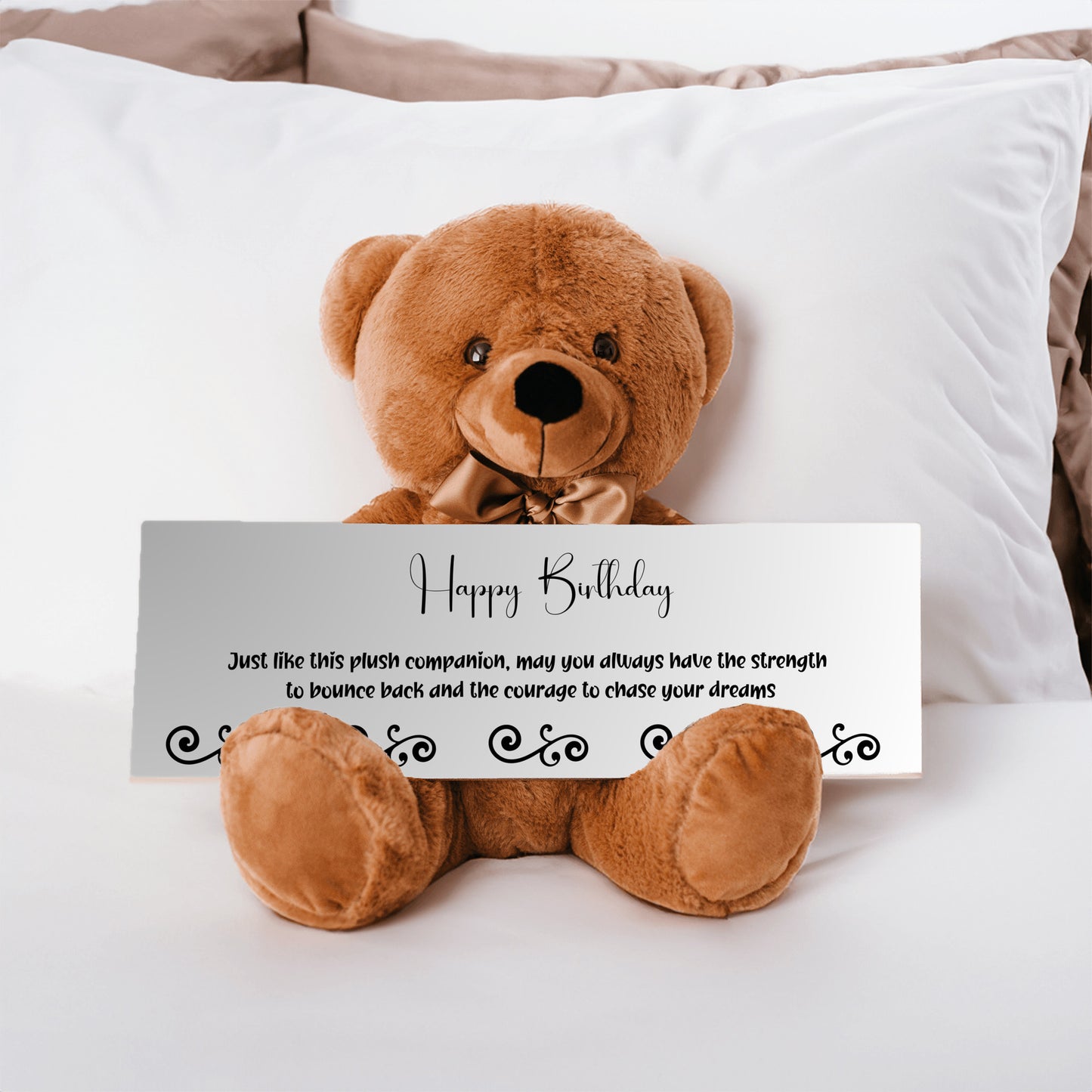 Happy Birthday Plush Teddy bear with Strength and Courage message - Free Shipping