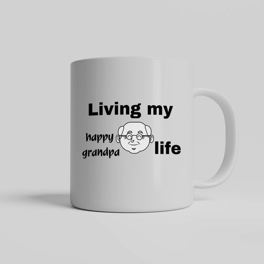 Let Joy in with this ceramic mug, "Living my happy grandpa life" - free shipping