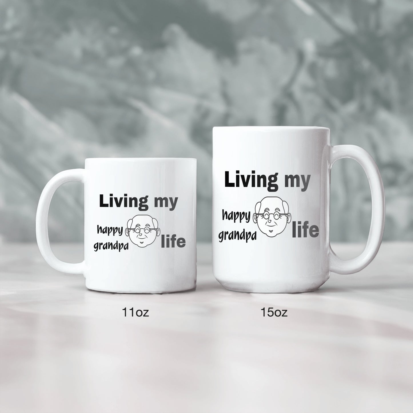 Let Joy in with this ceramic mug, "Living my happy grandpa life" - free shipping