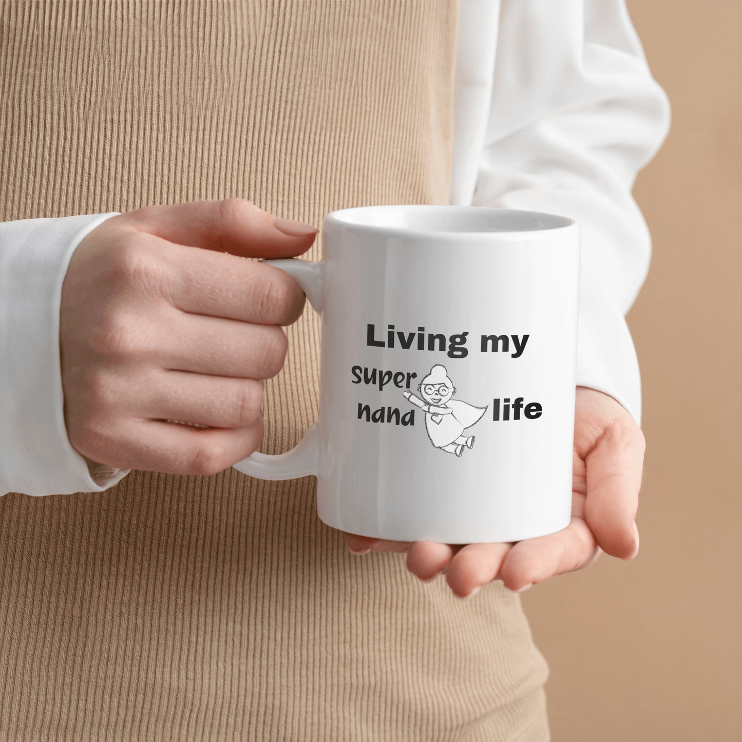 Funny ceramic mug perfect for the grandmother who loves adventure, "Living my super nana life" - free shipping