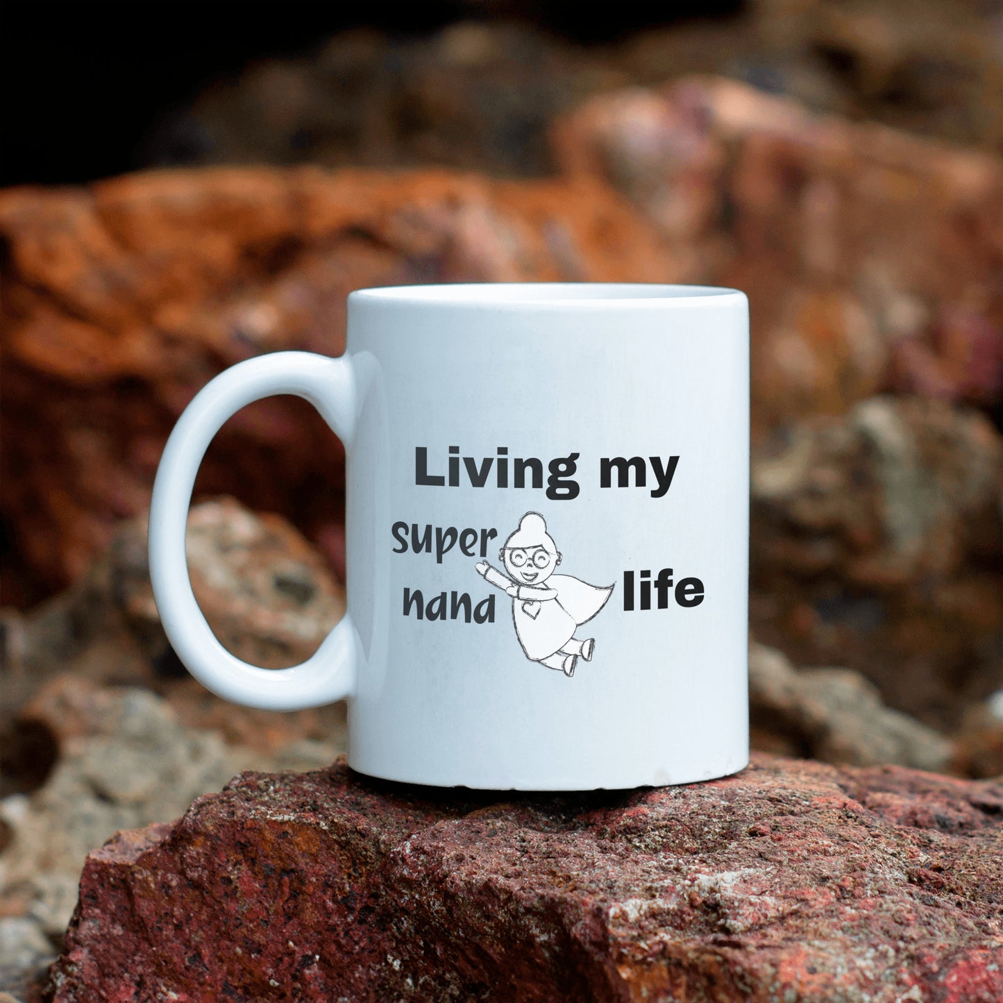 Funny ceramic mug perfect for the grandmother who loves adventure, "Living my super nana life" - free shipping