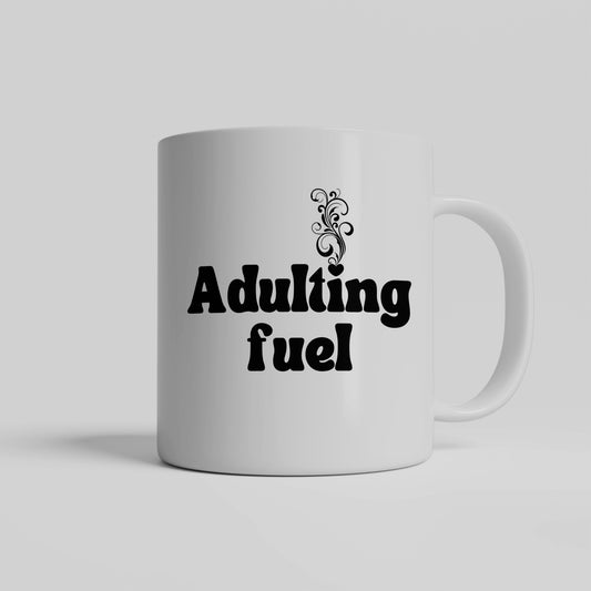 Adulting Fuel coffee mug - Fun Ceramic Cup to Power Through Grown-Up Life - Great Gift for Friends and New Graduates! - free shipping to USA