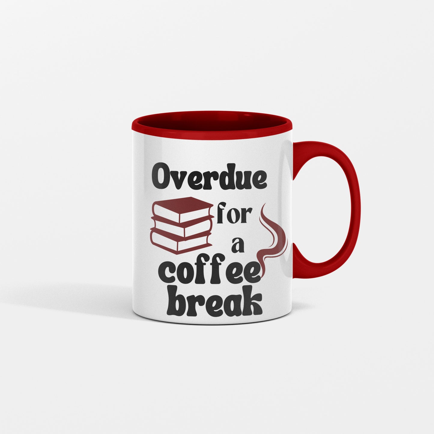 Witty pun ceramic coffee mug- Overdue for coffee break-Gift idea for librarian - Free shipping to USA