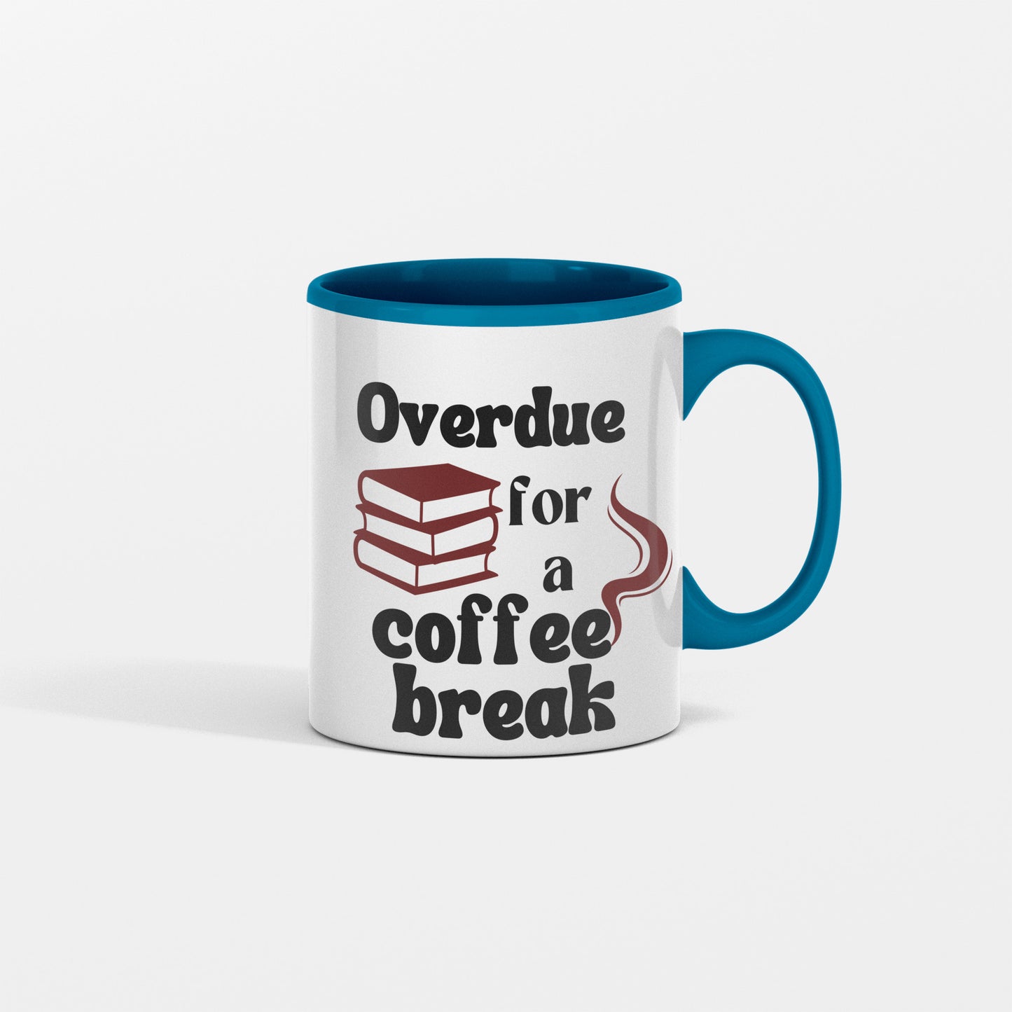 Witty pun ceramic coffee mug- Overdue for coffee break-Gift idea for librarian - Free shipping to USA