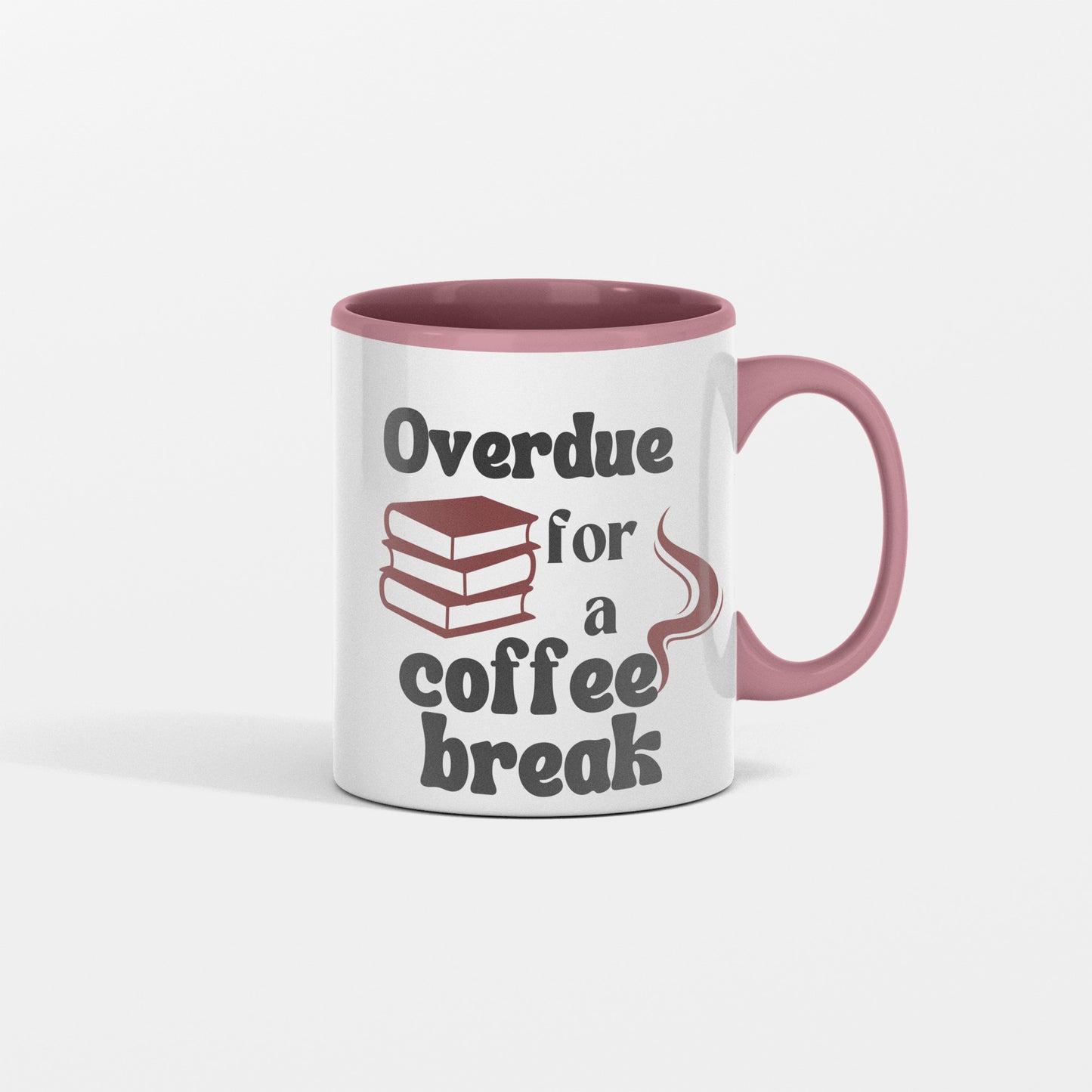 Witty pun ceramic coffee mug- Overdue for coffee break-Gift idea for librarian - Free shipping to USA