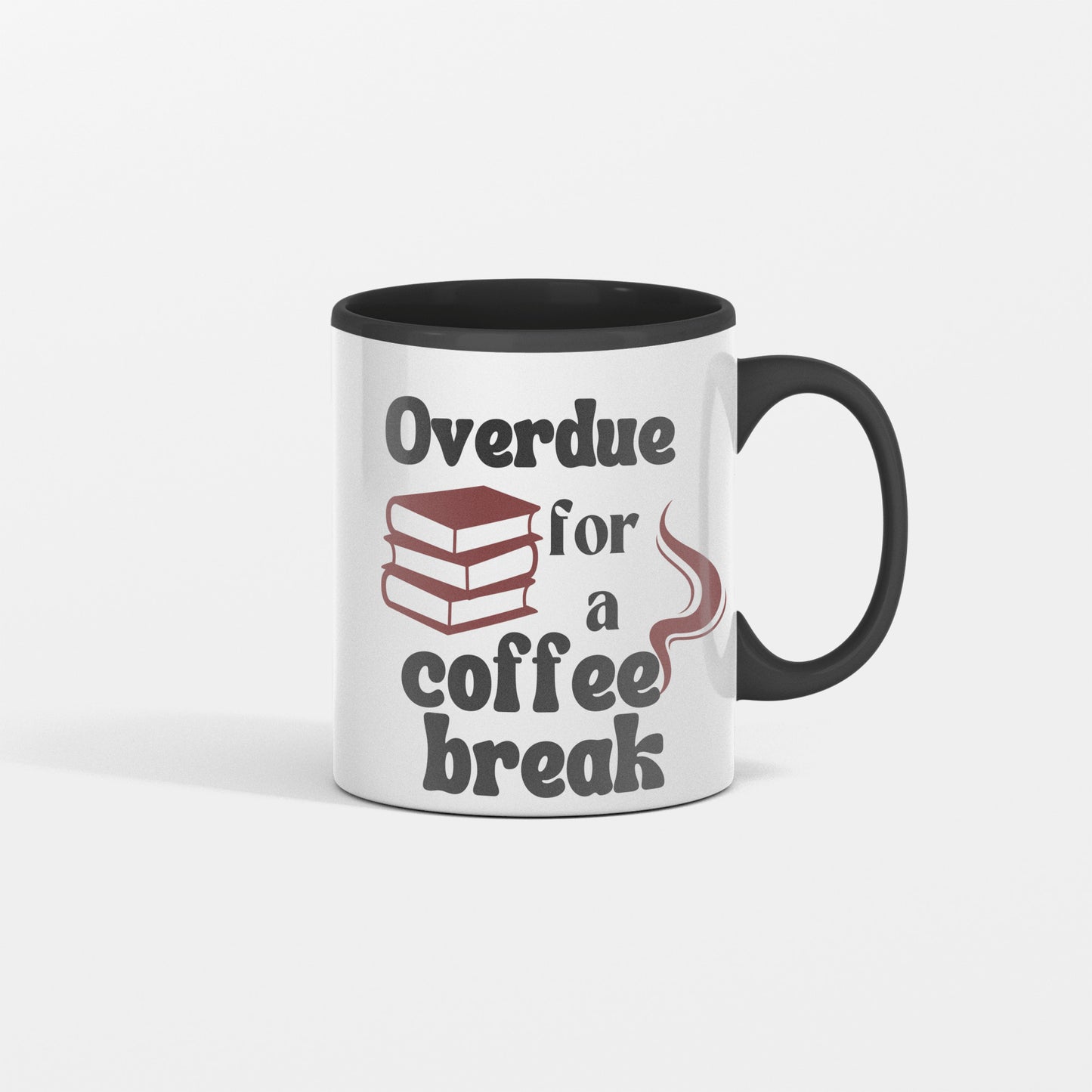 Witty pun ceramic coffee mug- Overdue for coffee break-Gift idea for librarian - Free shipping to USA