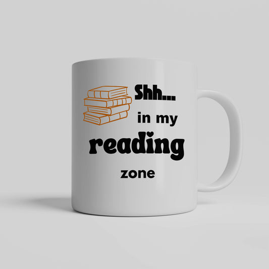 Lovely ceramic coffee mug for a book / reading enthusiast - Shh...in my reading zone - free shipping