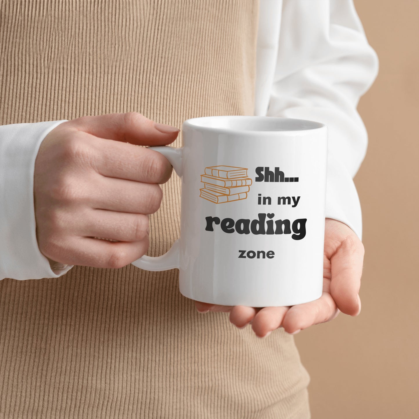 Lovely ceramic coffee mug for a book / reading enthusiast - Shh...in my reading zone - free shipping