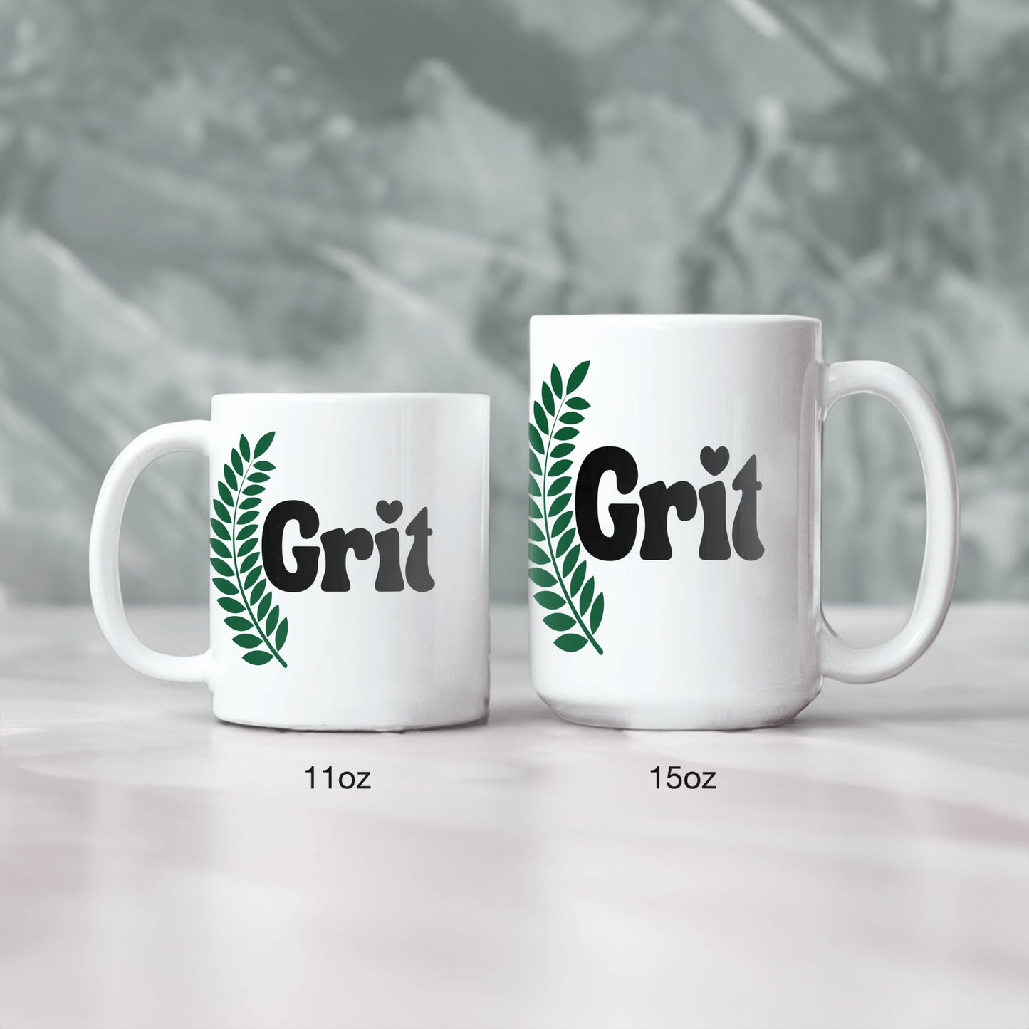 Grit ceramic coffee mug - Celebrate strength of spirit.  Great for graduations, teams, clubs, get well soon, recovery milestones, life transitions - free shipping to USA