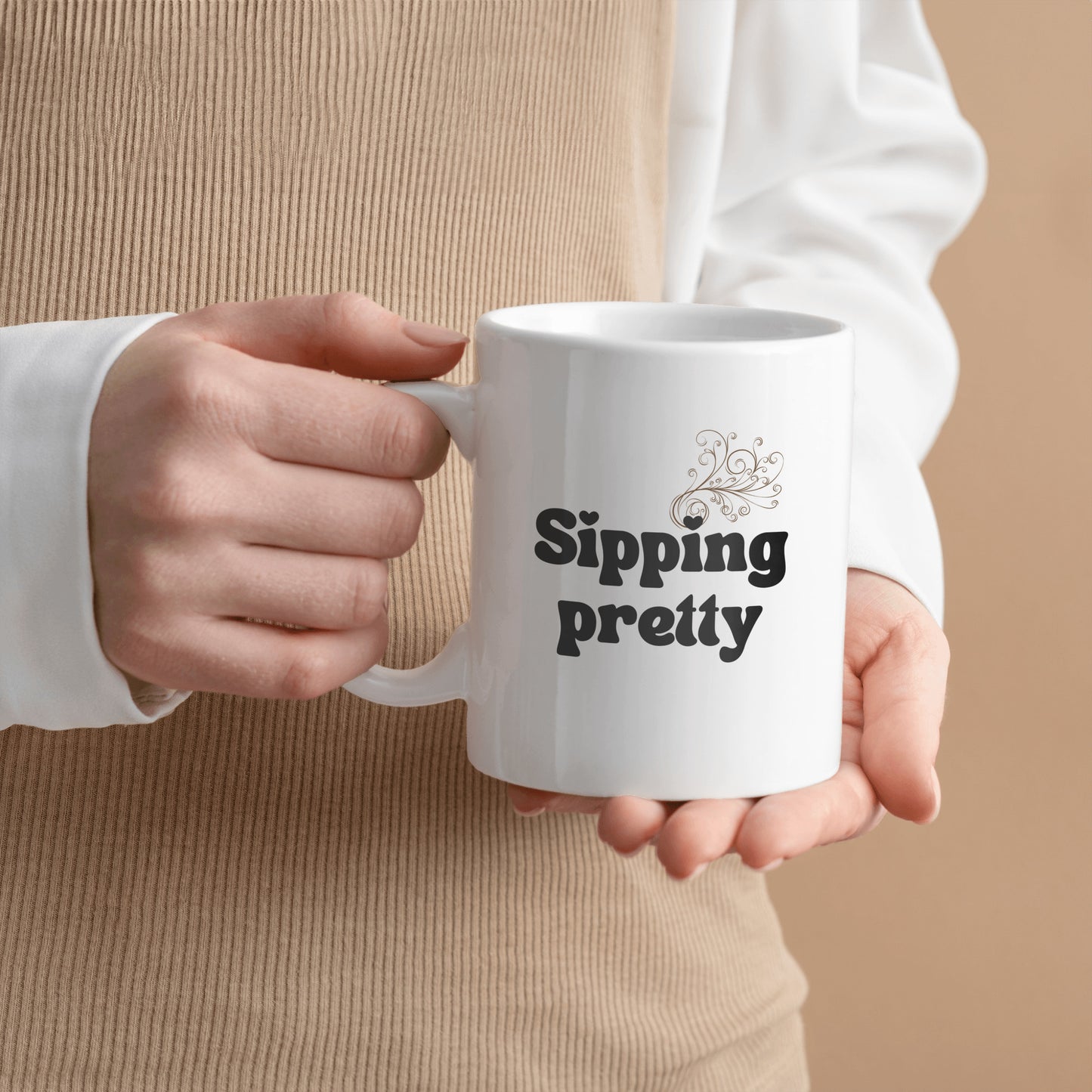 Fashionable sip experience - Sipping Pretty ceramic coffee mug - Great gift for friends and colleagues - free shipping to USA