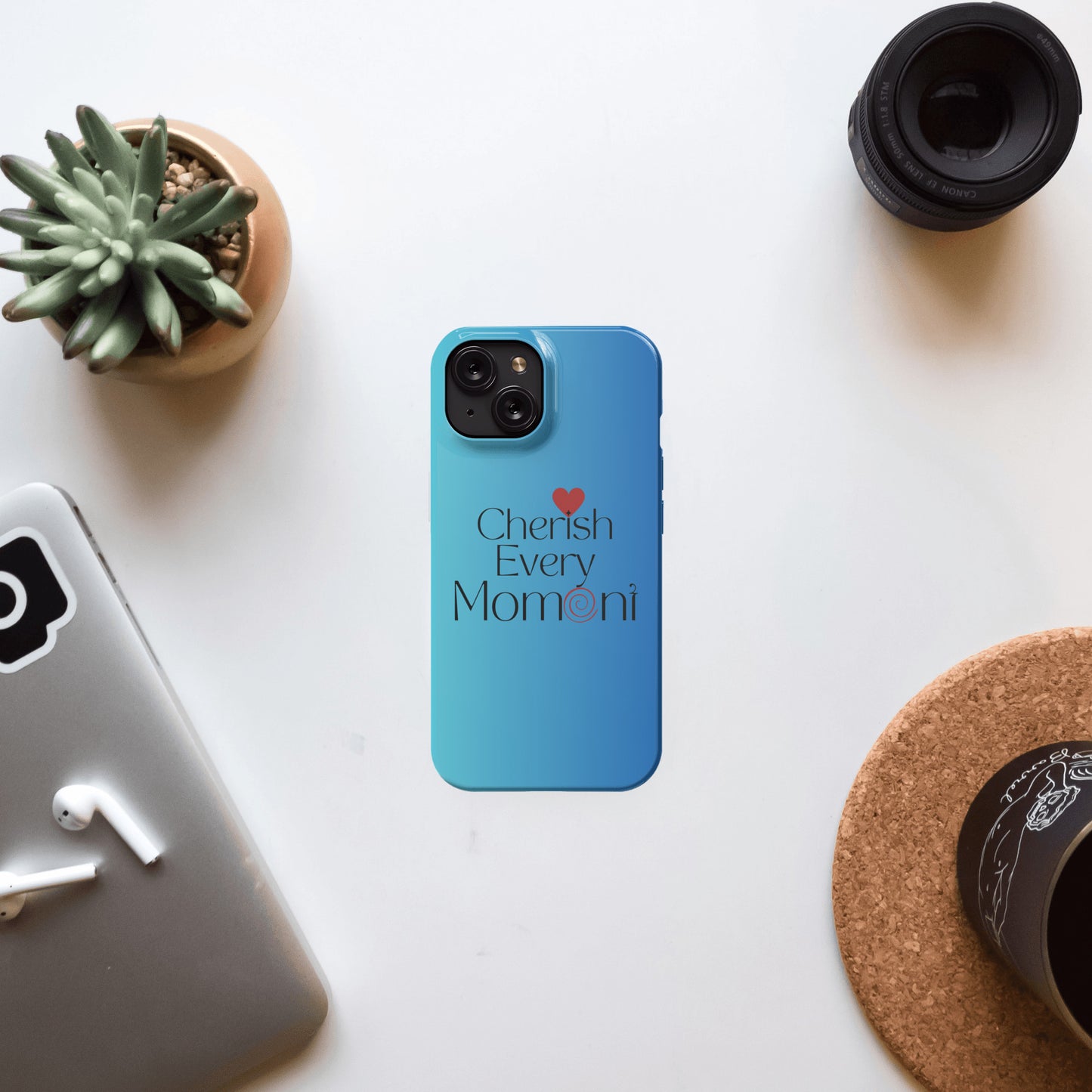 Custom Gorgeous Blue iPhone 15 Magsafe case - Cherish every moment - Unique romantic gift - free shipping to USA