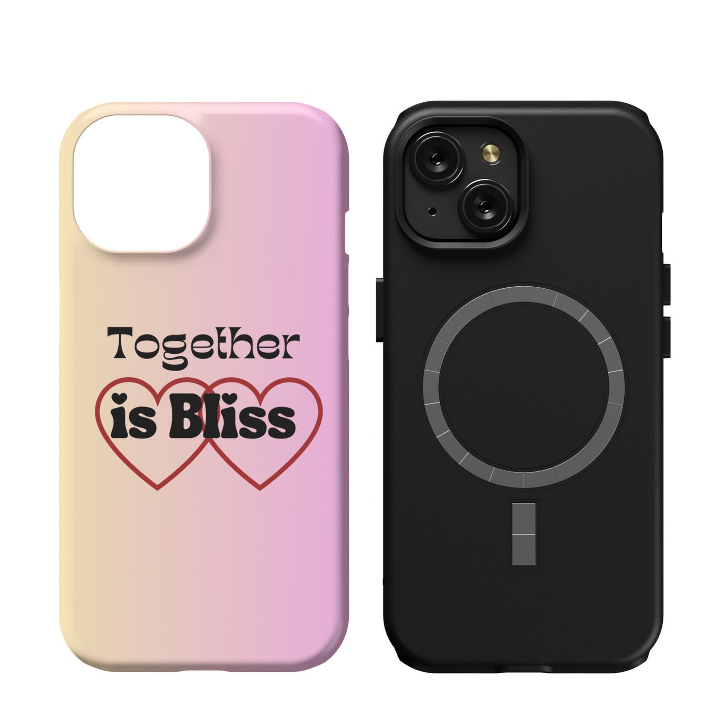 Custom designed Whimsical Pink iPhone 15 Magsafe case - Together is bliss - Relationship statement piece- Romantic gift - Celebrate love - free shipping to USA