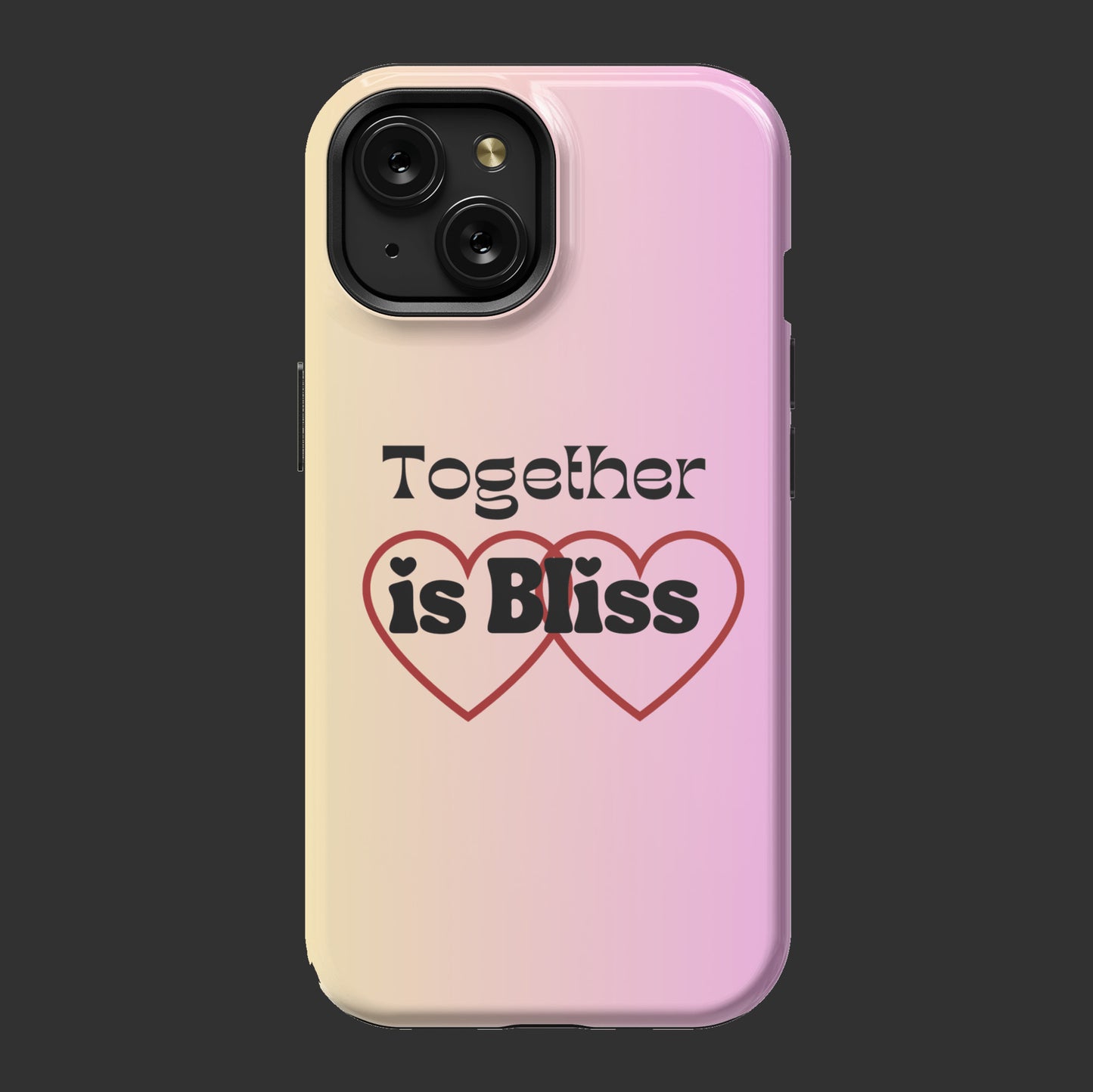 Custom designed Whimsical Pink iPhone 15 Magsafe case - Together is bliss - Relationship statement piece- Romantic gift - Celebrate love - free shipping to USA