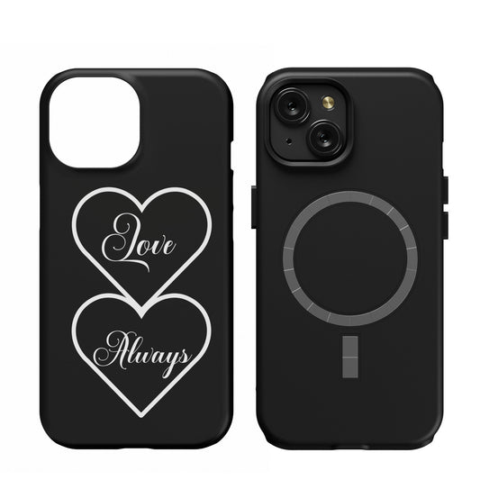 Custom Black iphone 15 Magsafe case - Love Always- Great gift idea for Valentine, Significant other, Bridal Shower, engagement, wedding - free shipping to USA