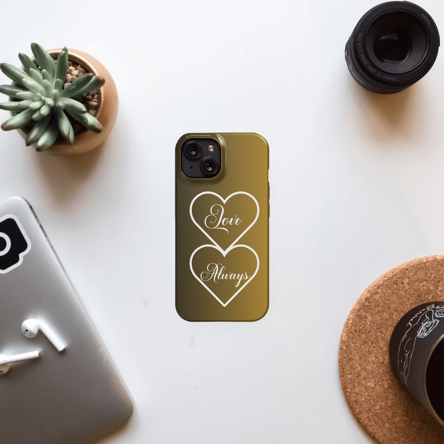 Custom Gradient Bronze iphone 15 Magsafe case - Love Always- Great gift idea for Valentine, Significant other, Bridal Shower, engagement, wedding - free shipping to USA