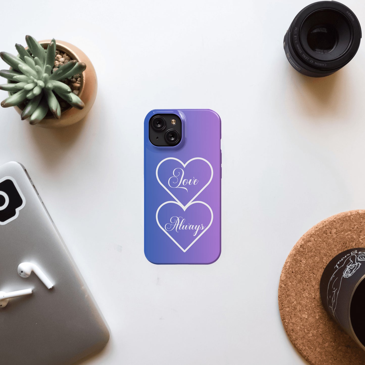 Custom Blueish-Purple iphone 15 Magsafe case - Love Always- Great gift idea for Valentine, Significant other, Bridal Shower, engagement, wedding - free shipping to USA