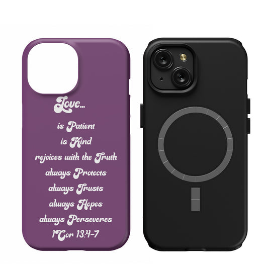 2025 - Give the gift of love - Custom Purple iPhone 15 Magsafe case - Love is- Great gift idea for Valentine, Significant other, Bridal Shower, engagement, wedding - free shipping to USA