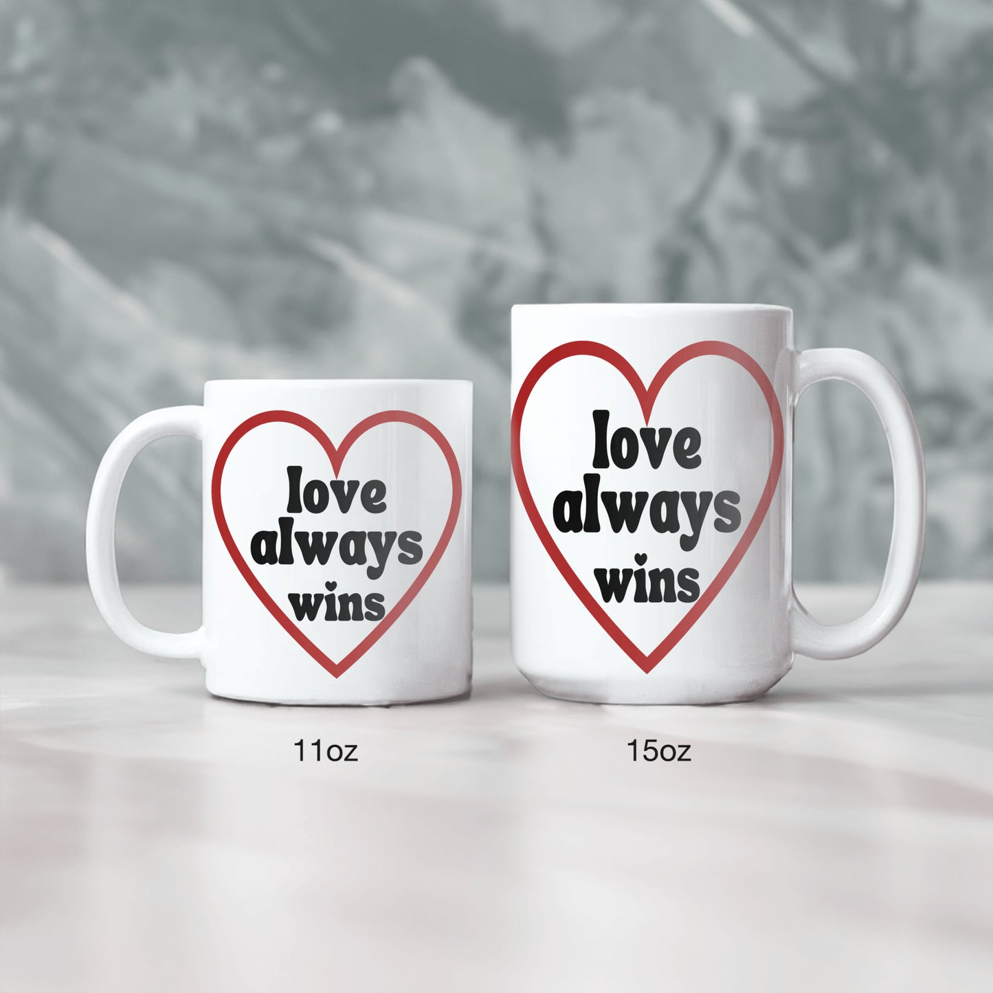 Lover always wins ceramic coffee mug - Inspirational gift idea for romantic occasions - Valentine, Bridal shower, Wedding, Anniversaries - free shipping USA