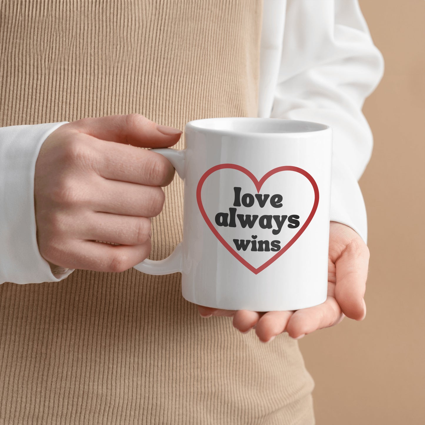 Lover always wins ceramic coffee mug - Inspirational gift idea for romantic occasions - Valentine, Bridal shower, Wedding, Anniversaries - free shipping USA