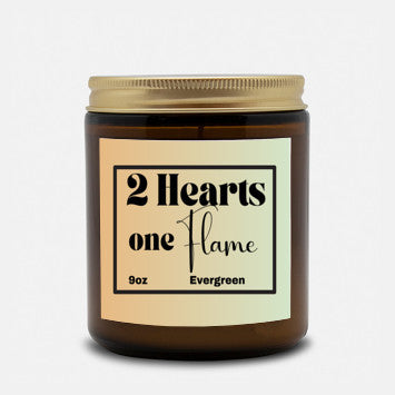 Refreshing 9oz Evergreen scented soy wax candle - 2 Hearts 1 Flame - Perfect for couples